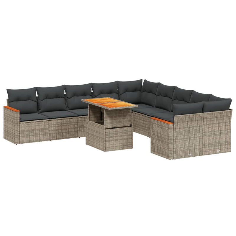 vidaXL 11 Piece Garden Sofa Set with Cushions Grey Poly Rattan