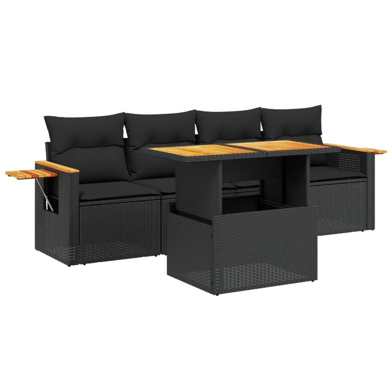 vidaXL 5 Piece Garden Sofa Set with Cushions Black Poly Rattan
