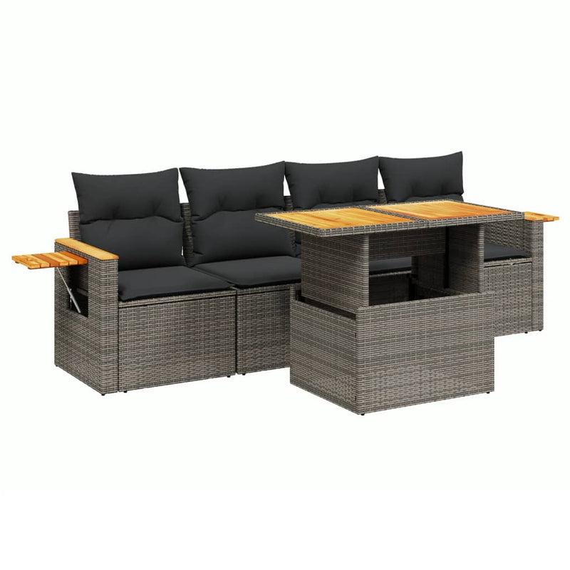 vidaXL 5 Piece Garden Sofa Set with Cushions Grey Poly Rattan