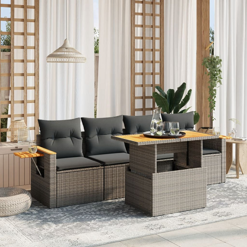 vidaXL 5 Piece Garden Sofa Set with Cushions Grey Poly Rattan