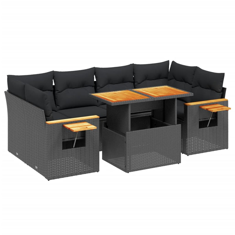 vidaXL 7 Piece Garden Sofa Set with Cushions Black Poly Rattan