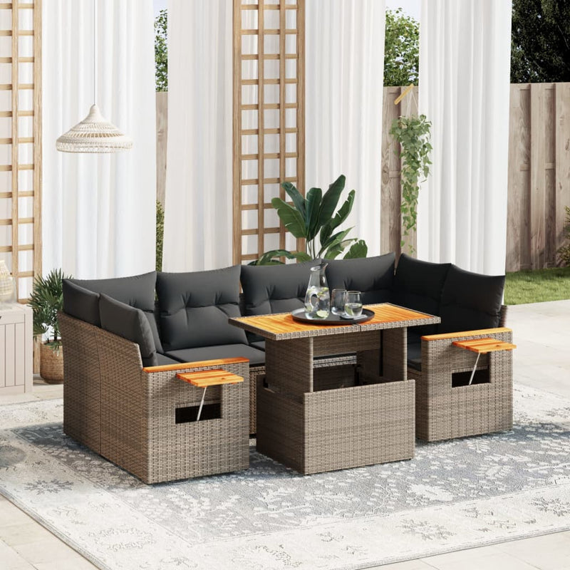 vidaXL 7 Piece Garden Sofa Set with Cushions Grey Poly Rattan