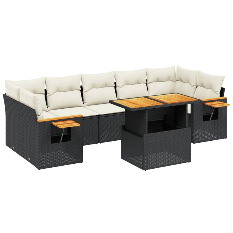 vidaXL 8 Piece Garden Sofa Set with Cushions Black Poly Rattan