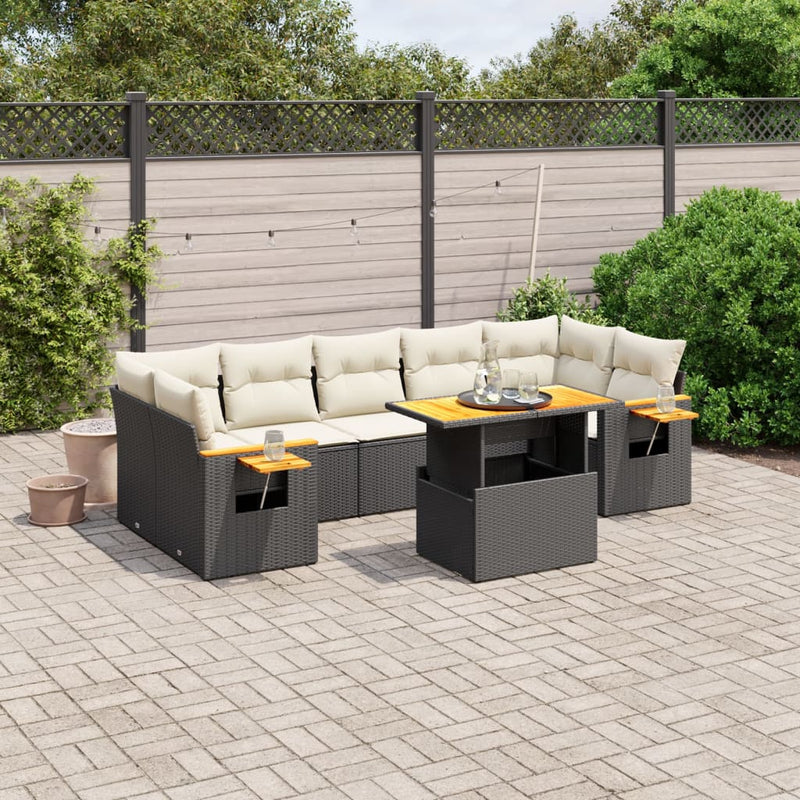 vidaXL 8 Piece Garden Sofa Set with Cushions Black Poly Rattan