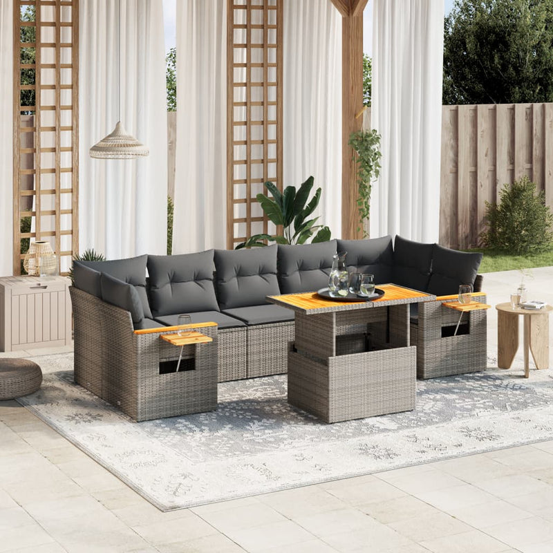 8 Piece Garden Sofa Set with Cushions Grey Poly Rattan