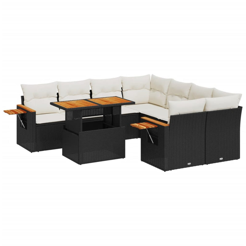 vidaXL 9 Piece Garden Sofa Set with Cushions Black Poly Rattan