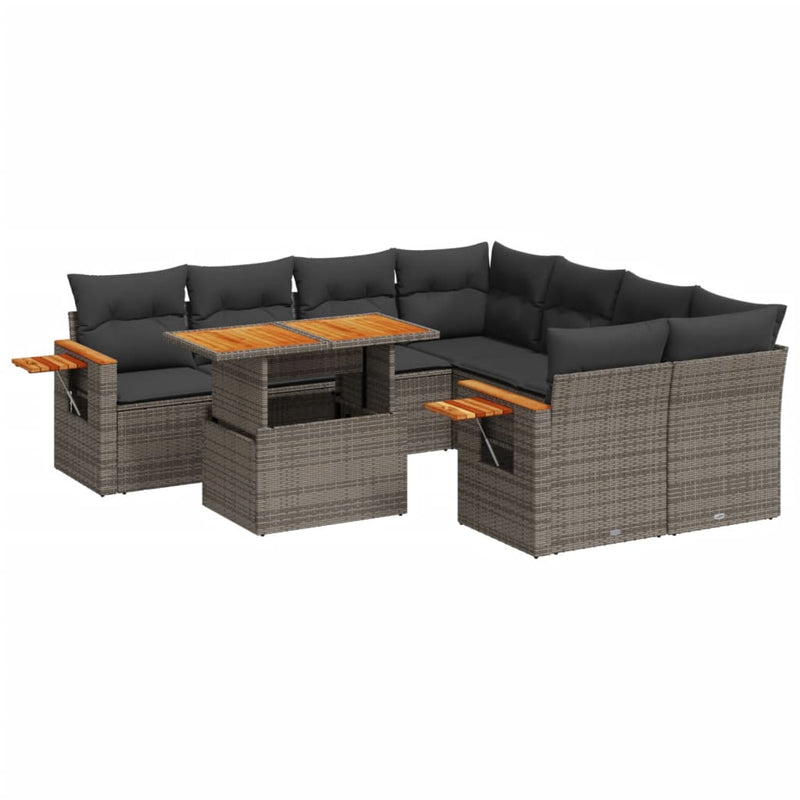 vidaXL 9 Piece Garden Sofa Set with Cushions Grey Poly Rattan