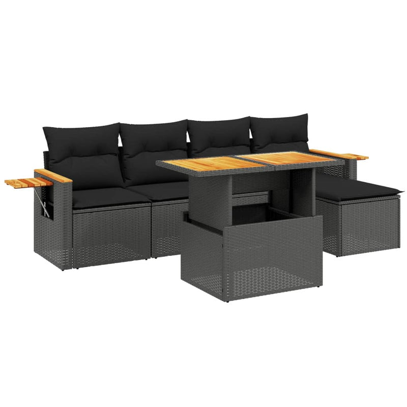 vidaXL 6 Piece Garden Sofa Set with Cushions Black Poly Rattan