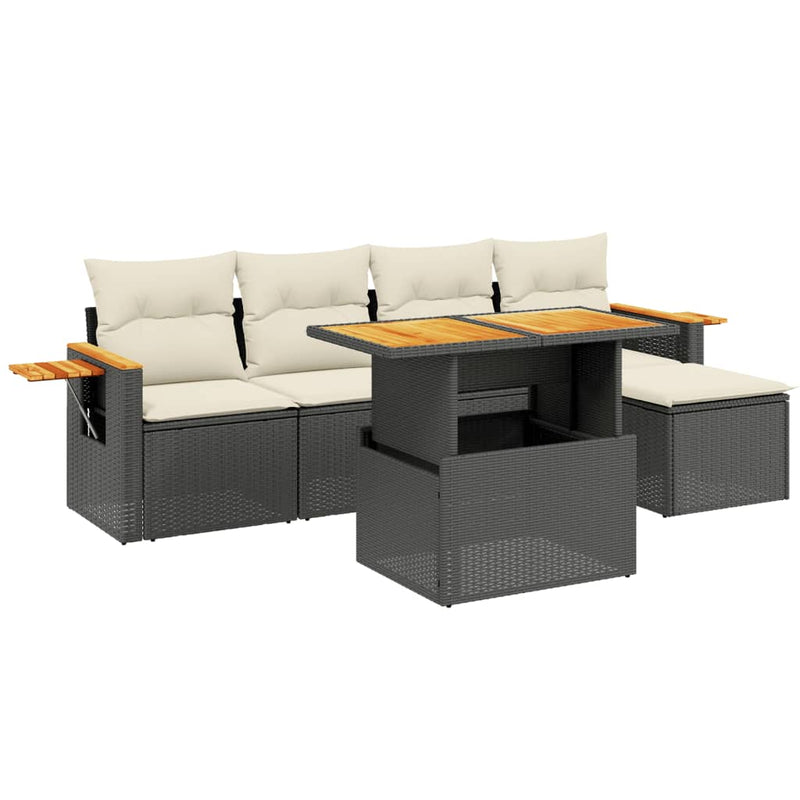vidaXL 6 Piece Garden Sofa Set with Cushions Black Poly Rattan