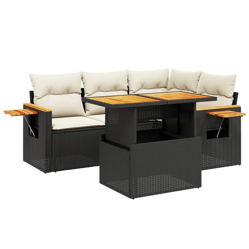 vidaXL 5 Piece Garden Sofa Set with Cushions Black Poly Rattan