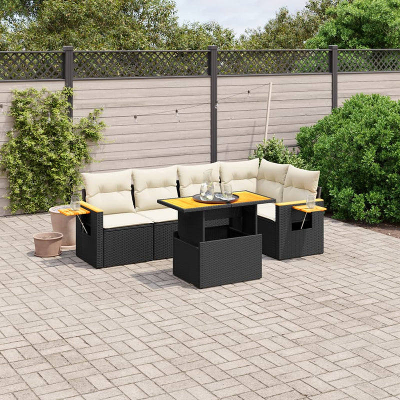 vidaXL 6 Piece Garden Sofa Set with Cushions Black Poly Rattan