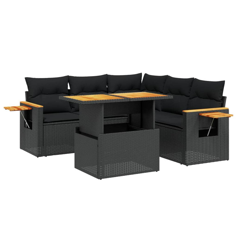 vidaXL 6 Piece Garden Sofa Set with Cushions Black Poly Rattan