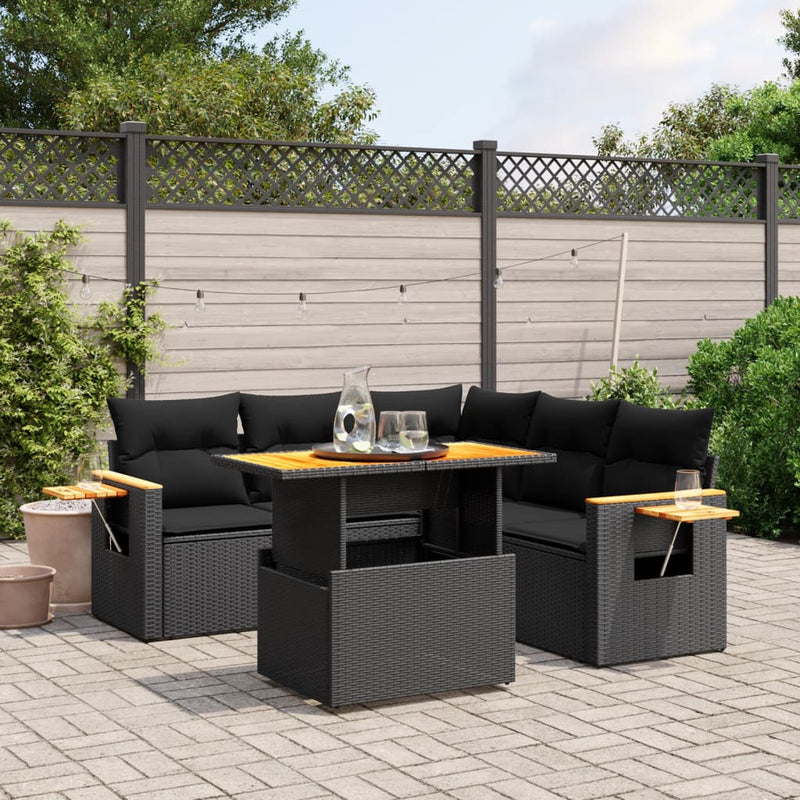 vidaXL 6 Piece Garden Sofa Set with Cushions Black Poly Rattan
