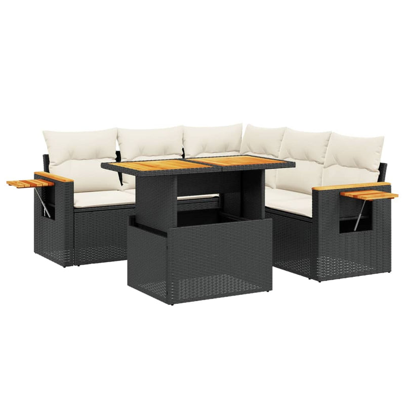 vidaXL 6 Piece Garden Sofa Set with Cushions Black Poly Rattan