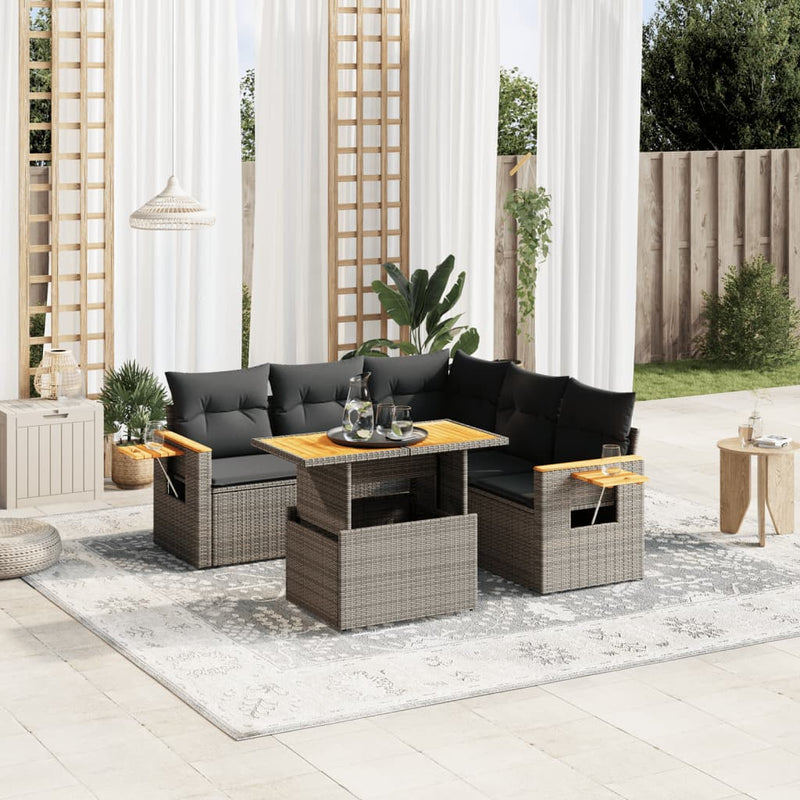 6 Piece Garden Sofa Set with Cushions Grey Poly Rattan