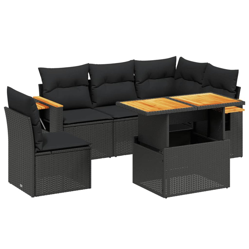 vidaXL 6 Piece Garden Sofa Set with Cushions Black Poly Rattan