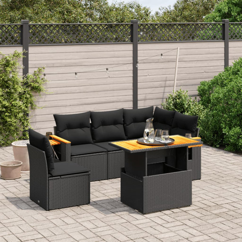 vidaXL 6 Piece Garden Sofa Set with Cushions Black Poly Rattan