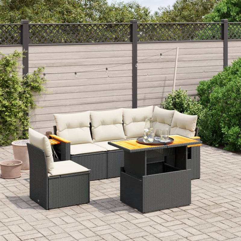 vidaXL 6 Piece Garden Sofa Set with Cushions Black Poly Rattan