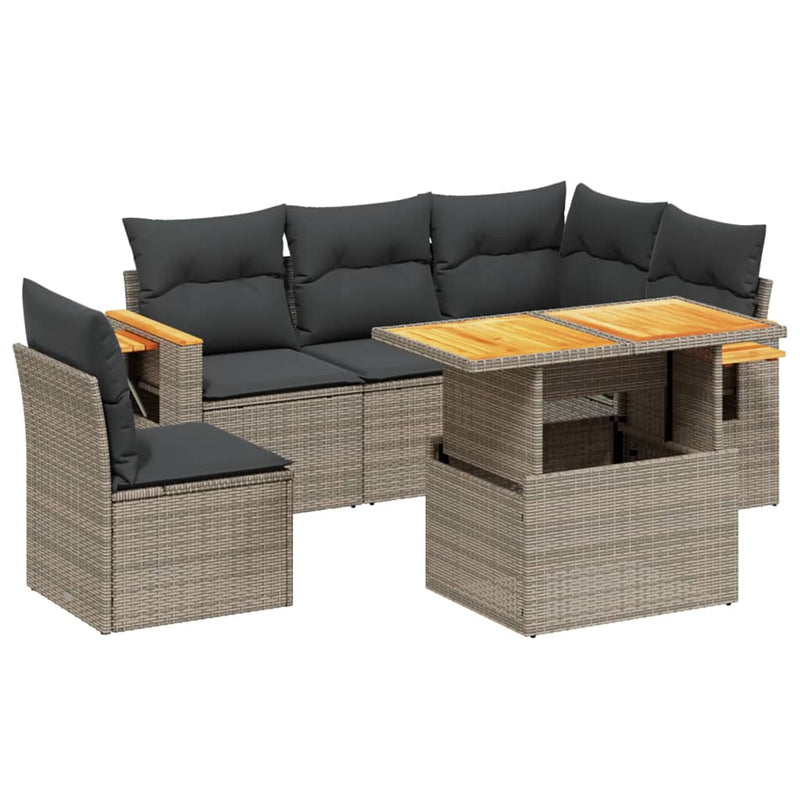 vidaXL 6 Piece Garden Sofa Set with Cushions Grey Poly Rattan