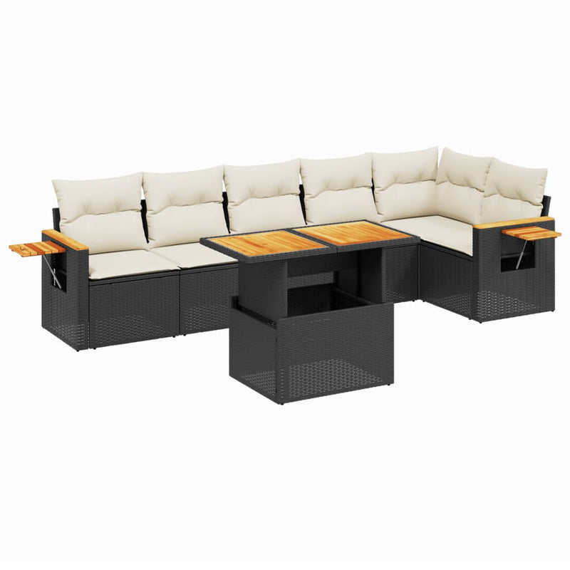 vidaXL 7 Piece Garden Sofa Set with Cushions Black Poly Rattan