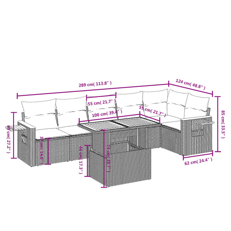 vidaXL 7 Piece Garden Sofa Set with Cushions Grey Poly Rattan