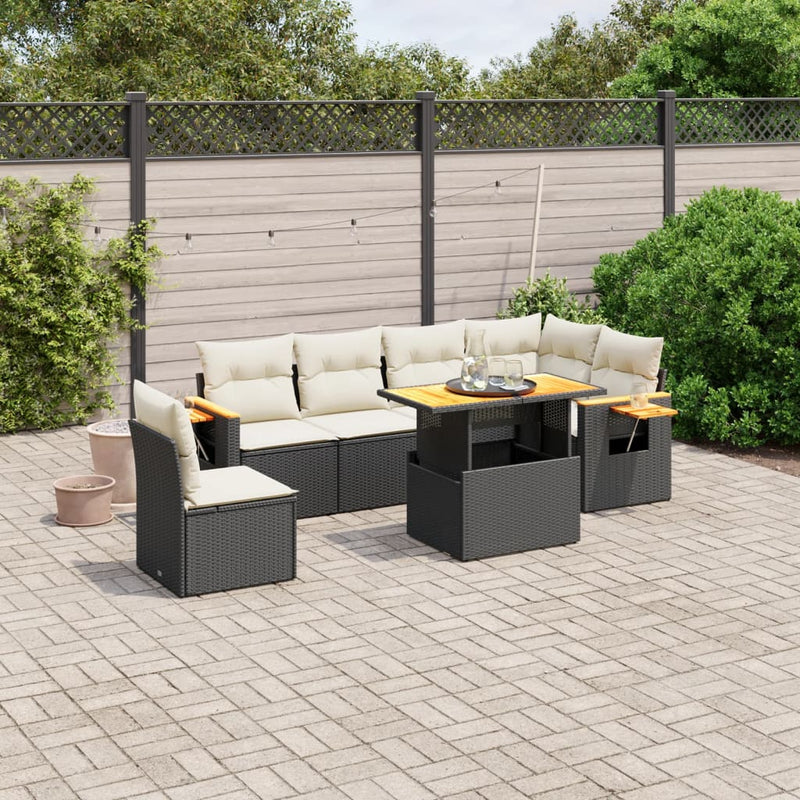 vidaXL 7 Piece Garden Sofa Set with Cushions Black Poly Rattan