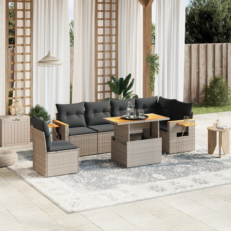 7 Piece Garden Sofa Set with Cushions Grey Poly Rattan