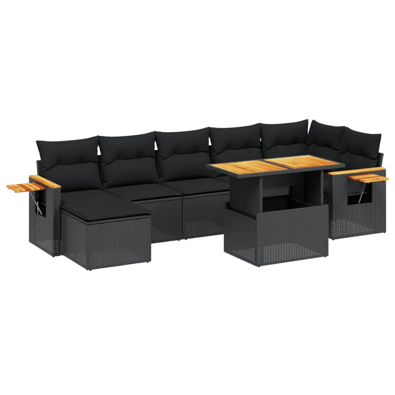 vidaXL 8 Piece Garden Sofa Set with Cushions Black Poly Rattan