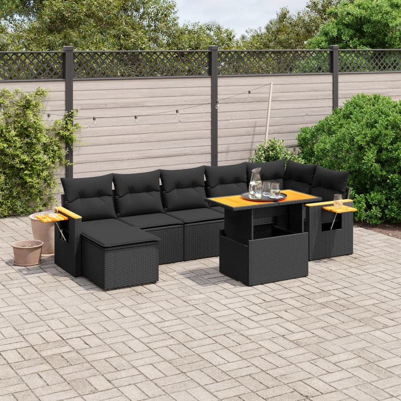 vidaXL 8 Piece Garden Sofa Set with Cushions Black Poly Rattan