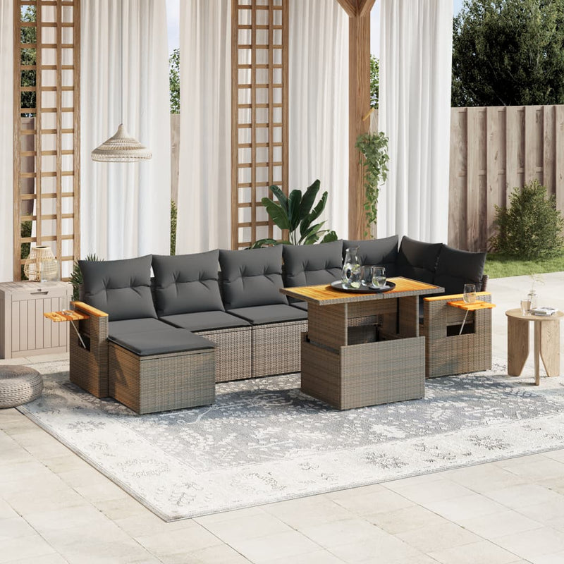 vidaXL 8 Piece Garden Sofa Set with Cushions Grey Poly Rattan
