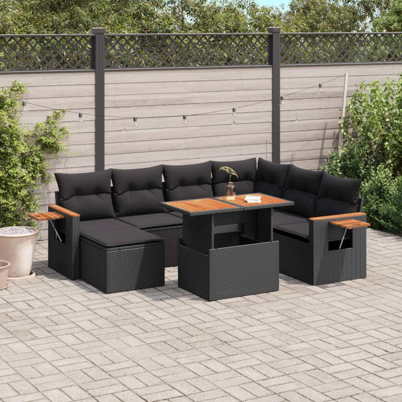 vidaXL 8 Piece Garden Sofa Set with Cushions Black Poly Rattan