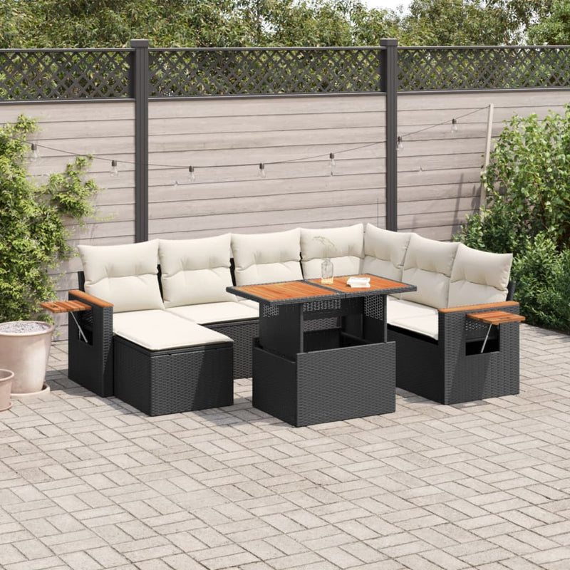 vidaXL 8 Piece Garden Sofa Set with Cushions Black Poly Rattan