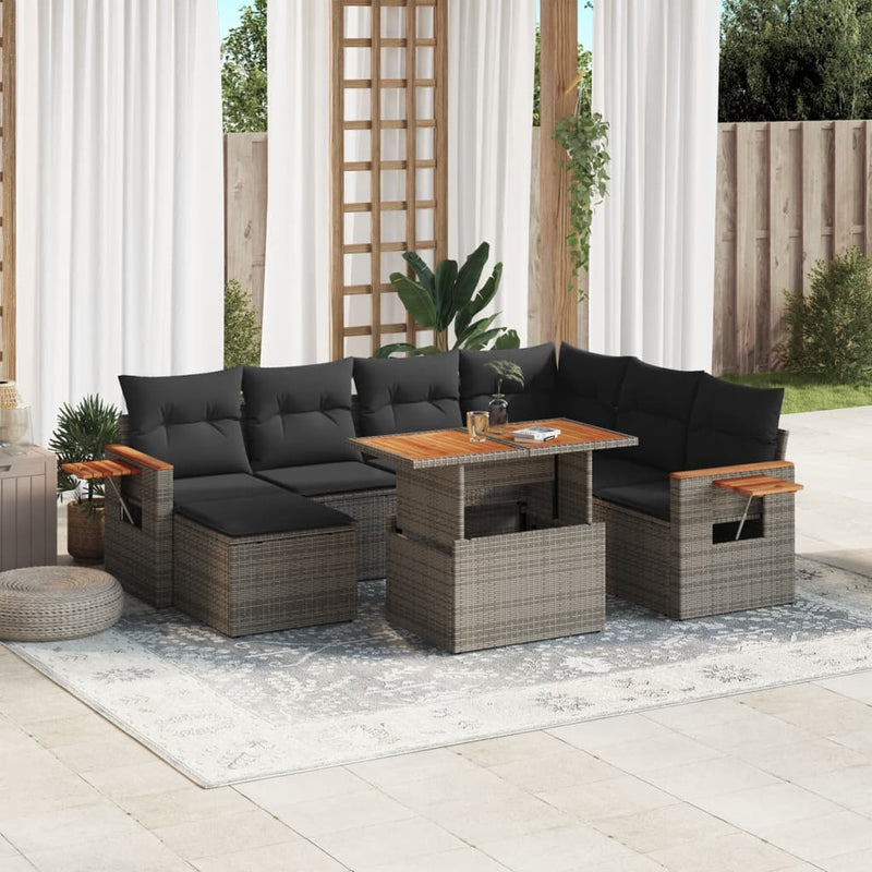 vidaXL 8 Piece Garden Sofa Set with Cushions Grey Poly Rattan