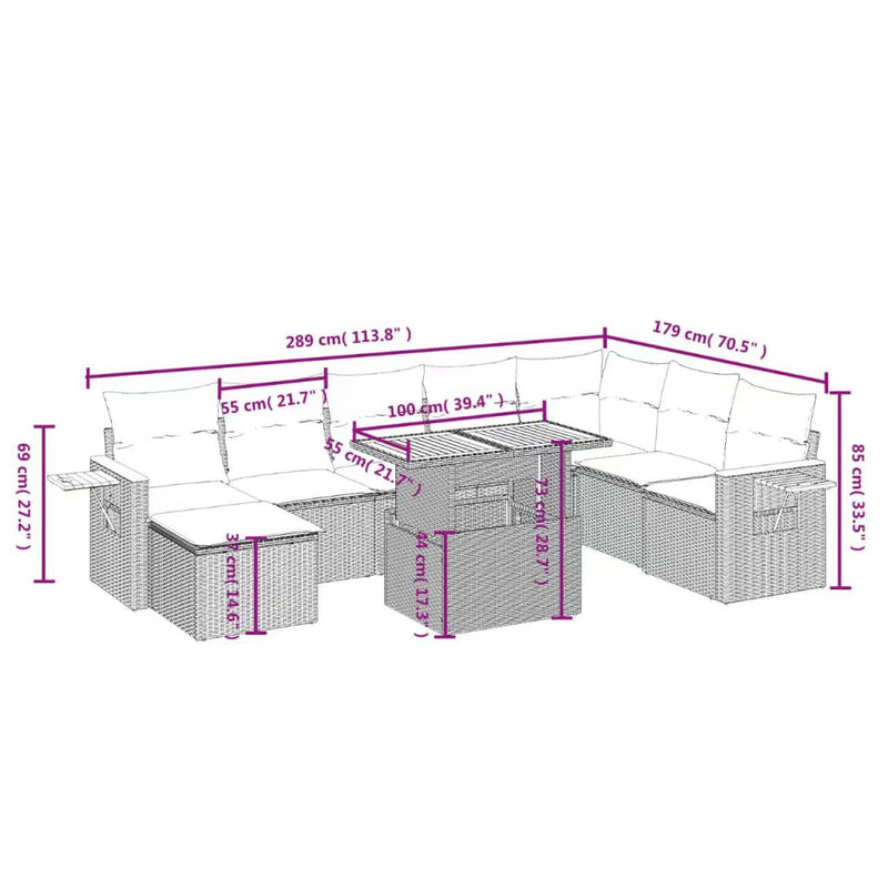 vidaXL 9 Piece Garden Sofa Set with Cushions Black Poly Rattan