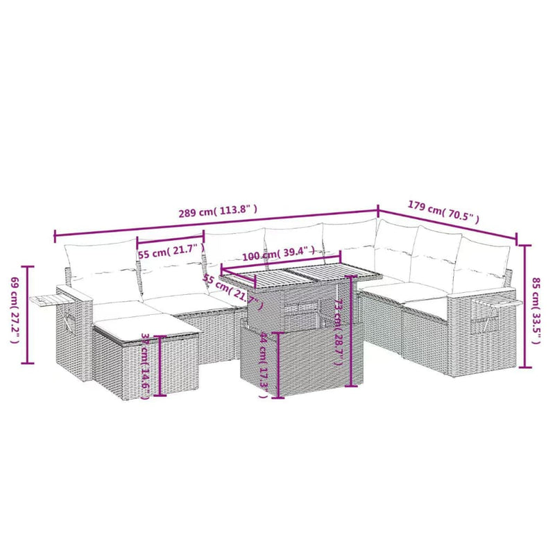 vidaXL 9 Piece Garden Sofa Set with Cushions Black Poly Rattan