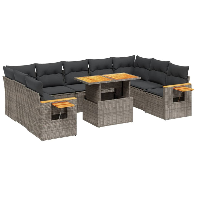 vidaXL 10 Piece Garden Sofa Set with Cushions Grey Poly Rattan