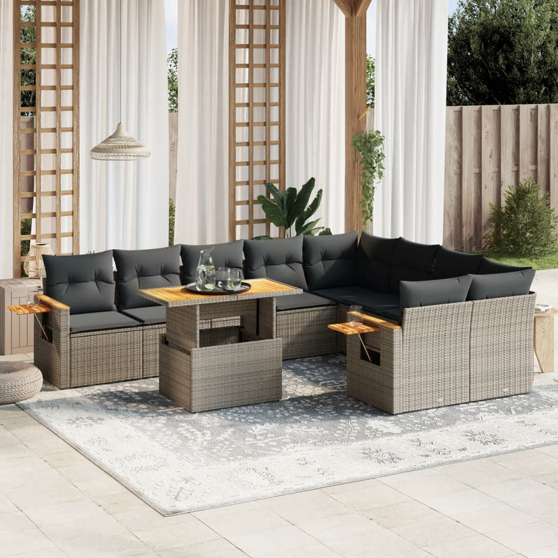 10 Piece Garden Sofa Set with Cushions Grey Poly Rattan