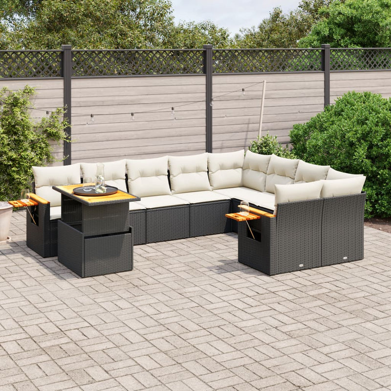 vidaXL 10 Piece Garden Sofa Set with Cushions Black Poly Rattan