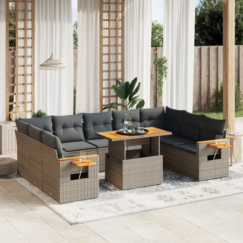 vidaXL 11 Piece Garden Sofa Set with Cushions Grey Poly Rattan