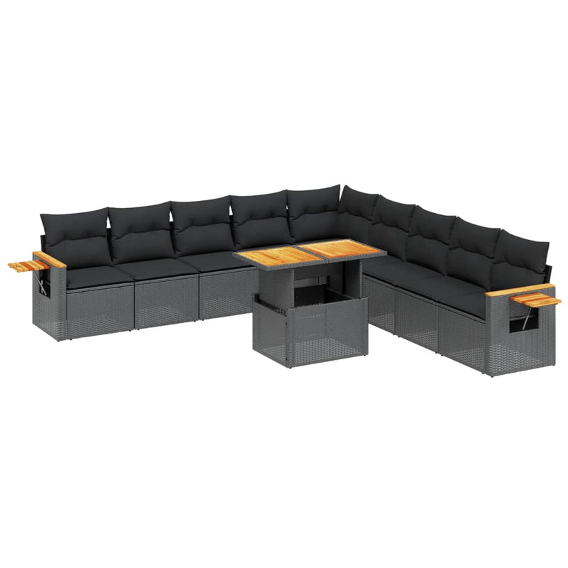 vidaXL 11 Piece Garden Sofa Set with Cushions Black Poly Rattan