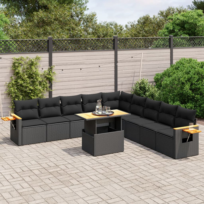 vidaXL 11 Piece Garden Sofa Set with Cushions Black Poly Rattan