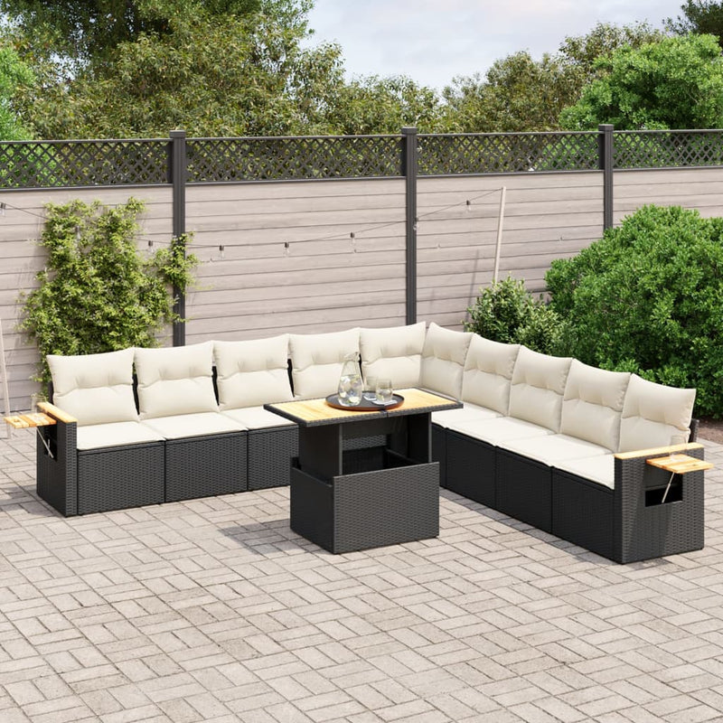 vidaXL 11 Piece Garden Sofa Set with Cushions Black Poly Rattan