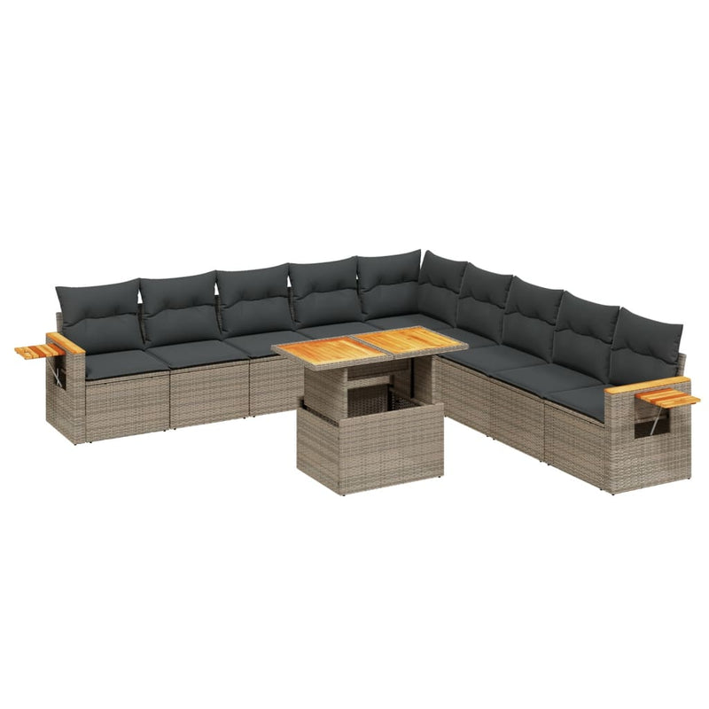 11 Piece Garden Sofa Set with Cushions Grey Poly Rattan