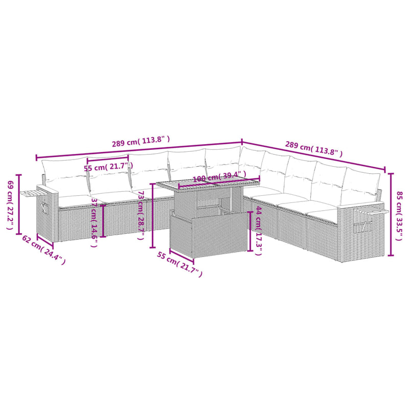 vidaXL 11 Piece Garden Sofa Set with Cushions Grey Poly Rattan