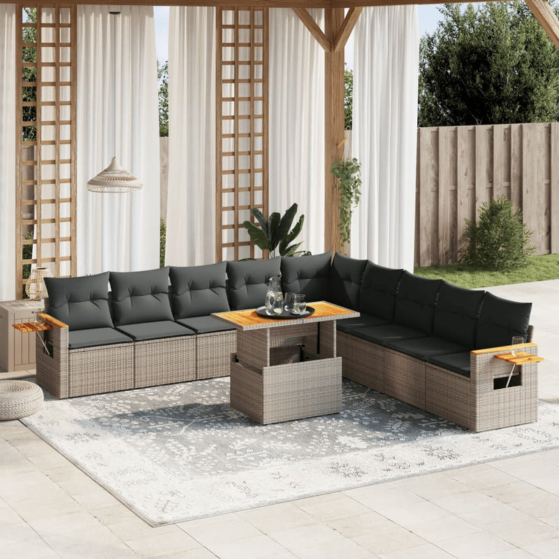 vidaXL 11 Piece Garden Sofa Set with Cushions Grey Poly Rattan