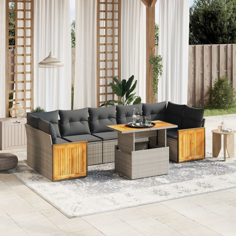 8 Piece Garden Sofa Set with Cushions Grey Poly Rattan