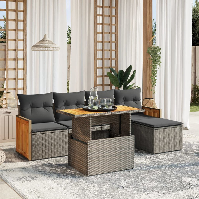 vidaXL 6 Piece Garden Sofa Set with Cushions Grey Poly Rattan