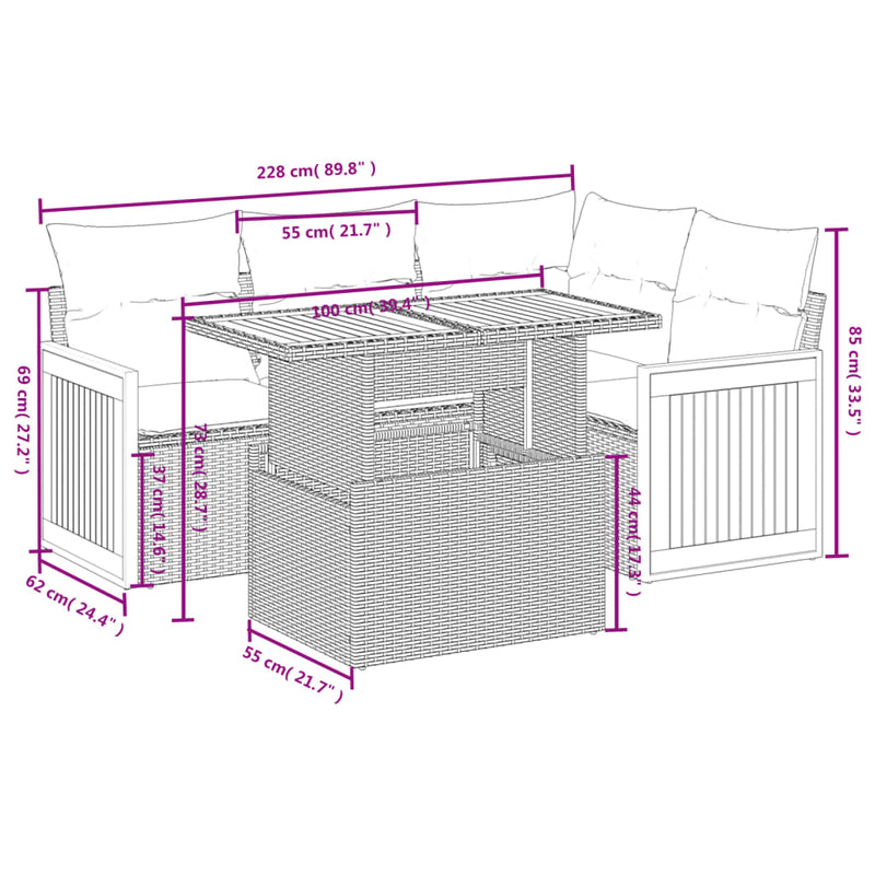 vidaXL 5 Piece Garden Sofa Set with Cushions Grey Poly Rattan