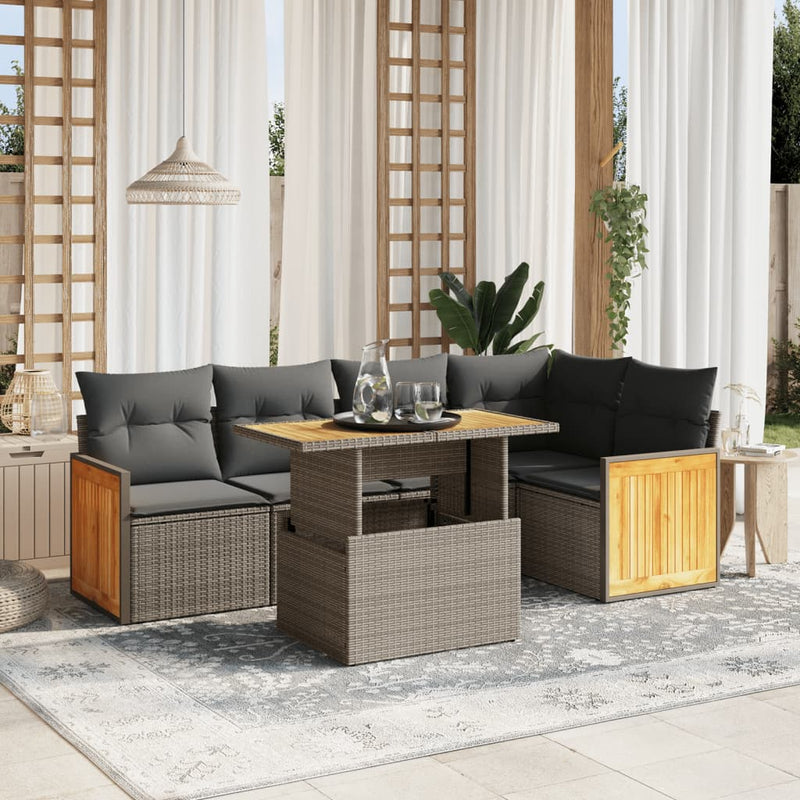 vidaXL 6 Piece Garden Sofa Set with Cushions Beige Poly Rattan
