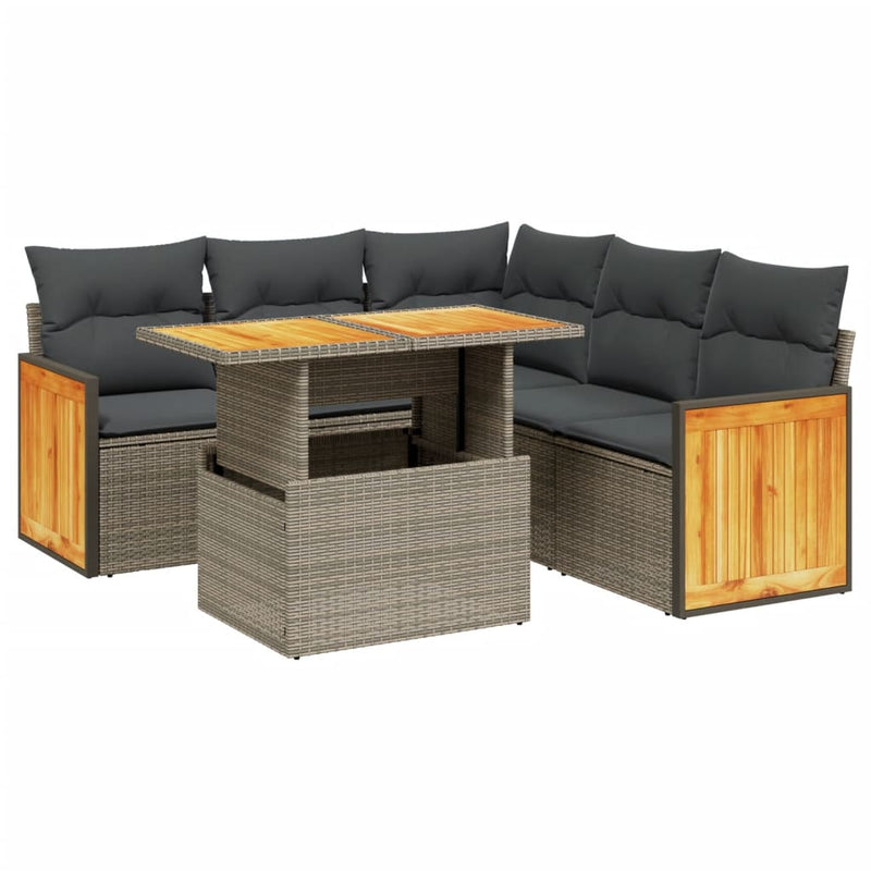 vidaXL 6 Piece Garden Sofa Set with Cushions Beige Poly Rattan